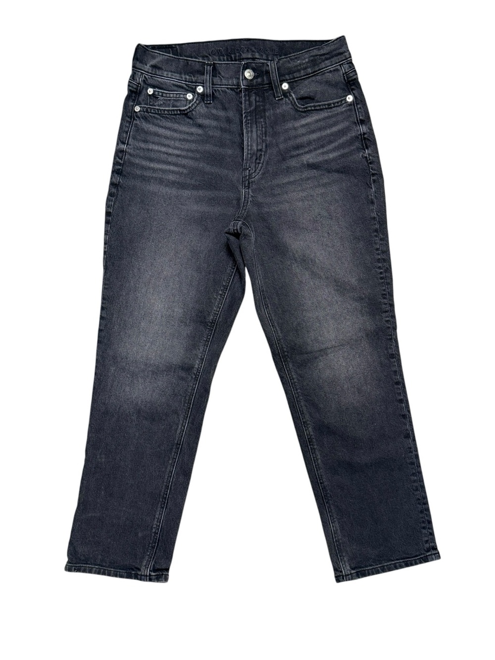 American Eagle Super High Rise Ankle Straight Jeans Black Wash Size 6 Short - Picture 2 of 11